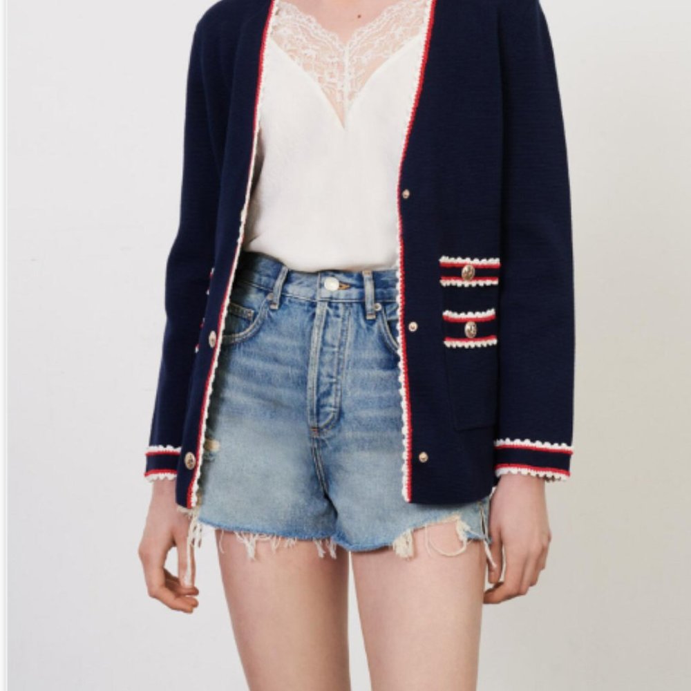 MAJE Cotton Contrast knit cardigan